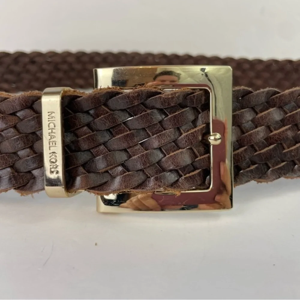 Michael Kors Brown Leather Braided Belt‎